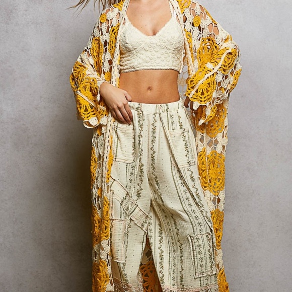 New POL Womens Multi Boho Crochet Knit One Size Open Front Duster Cardigan OS ! - Picture 4 of 13